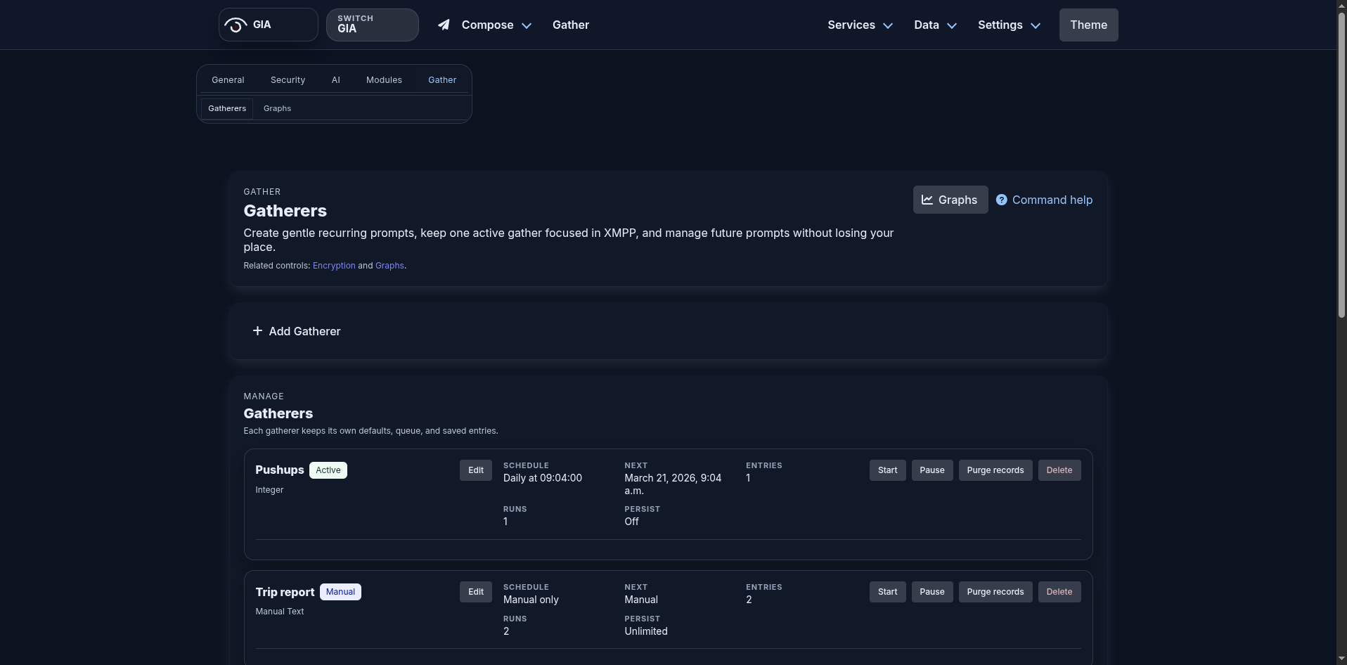 Gatherers list in dark mode
