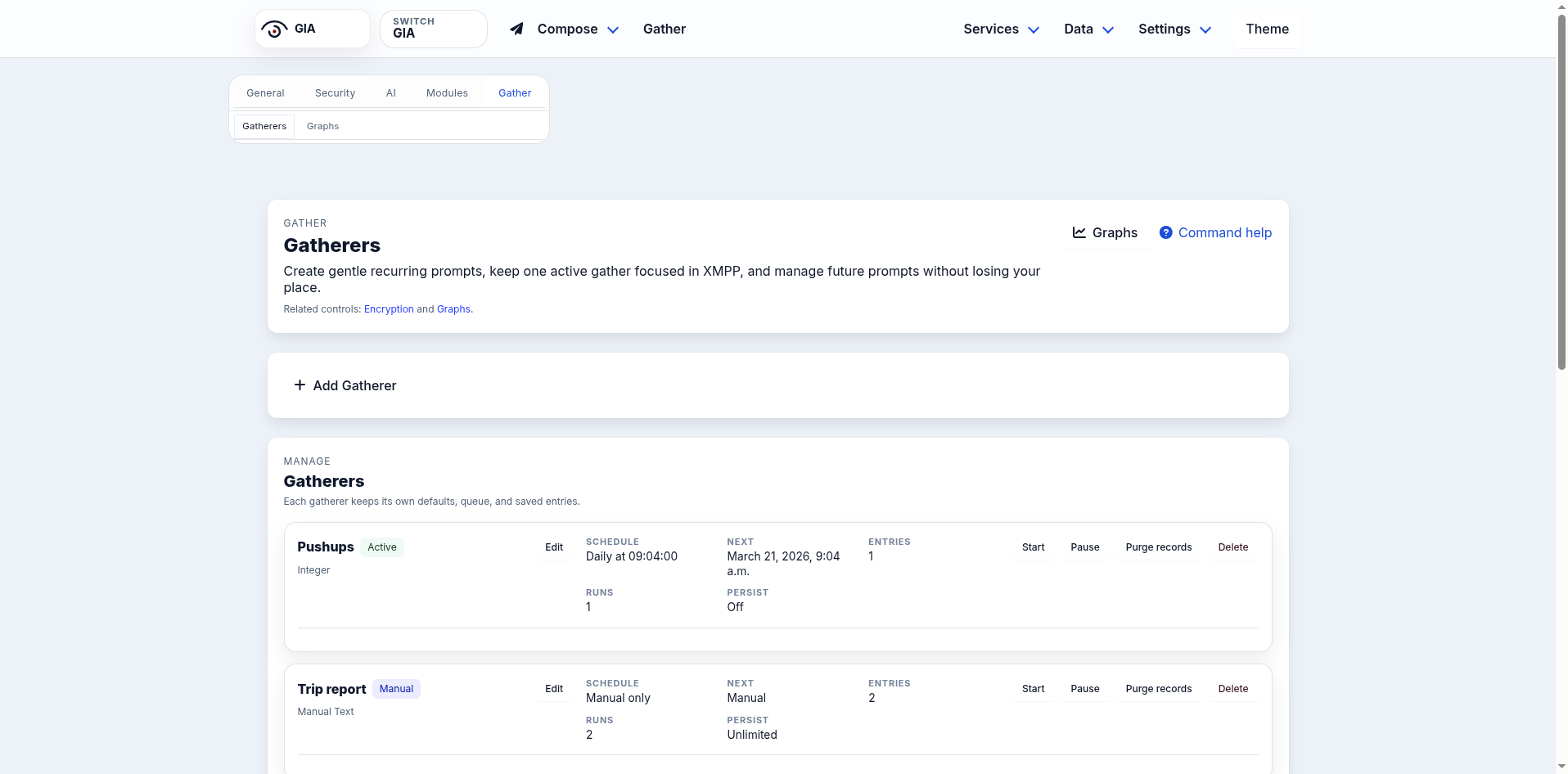 Gatherers list in light mode